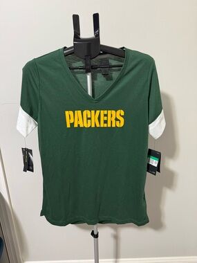 Nike Packers Women XL Dri-Fit Shirt Green Bay NFL V Neck Tee NWT